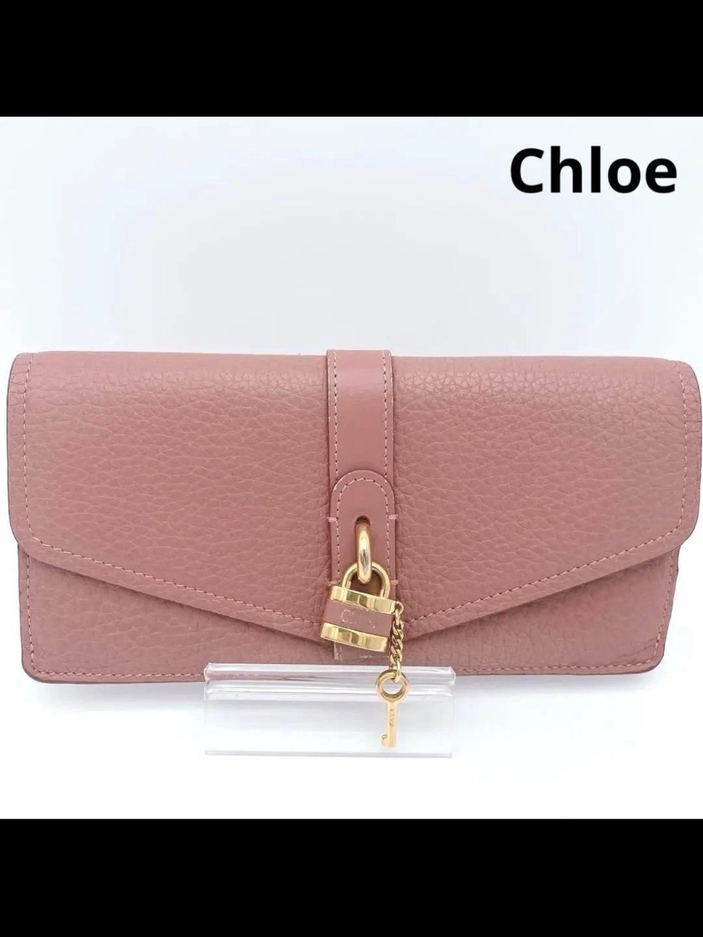 Chloe Dusty Rose Leather Wallet with Gold Padlock Charm